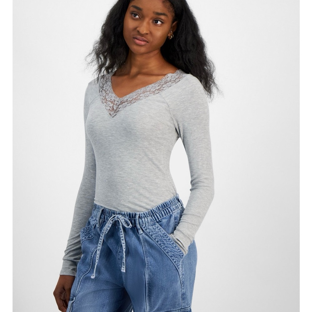 NWT SELF-E Gray Lace Bodysuit